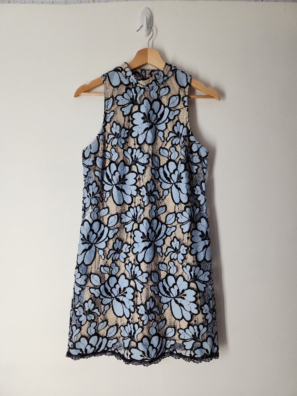 Plenty by Tracy Reese LIN Dress blue black floral lace tan lined stretch size 6